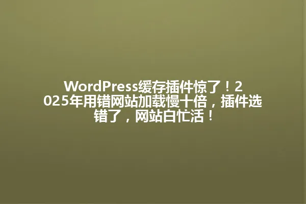WordPress缓存插件惊了!2025年用错网站加载慢十倍,插件选错了,网站白忙活! 一