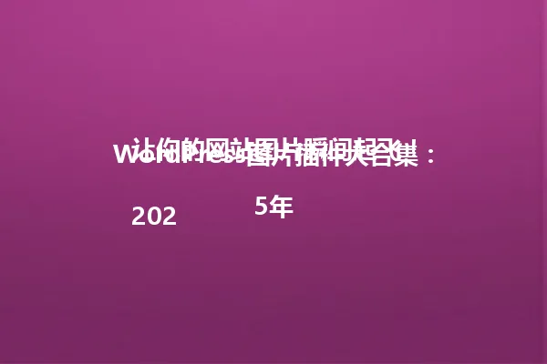 WordPress图片插件大合集:让你的网站图片瞬间起飞!
2025年 一