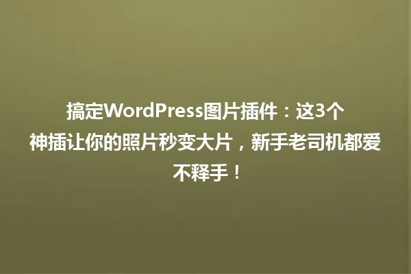 搞定WordPress图片插件:这3个神插让你的照片秒变大片,新手老司机都爱不释手! 一