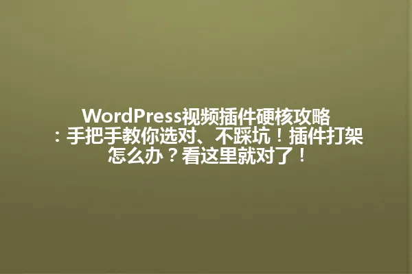 WordPress视频插件硬核攻略:手把手教你选对、不踩坑!插件打架怎么办?看这里就对了! 一