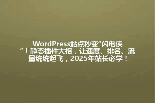 WordPress站点秒变“闪电侠”！静态插件大招，让速度、排名、流量统统起飞，2025年站长必学！ 一