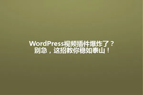 WordPress视频插件爆炸了?别急,这招教你稳如泰山! 一