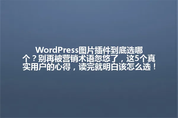 WordPress图片插件到底选哪个?别再被营销术语忽悠了,这5个真实用户的心得,读完就明白该怎么选! 一