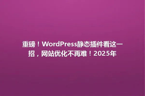 重磅!WordPress静态插件看这一招,网站优化不再难!2025年 一