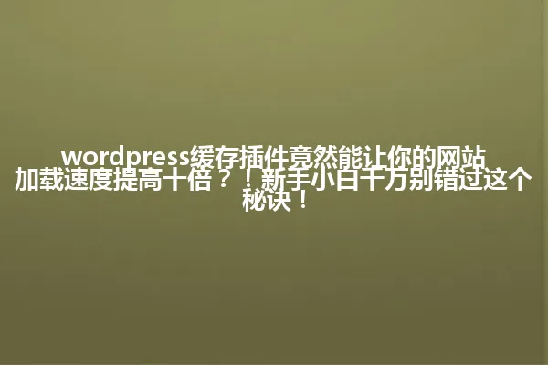 wordpress缓存插件竟然能让你的网站加载速度提高十倍?!新手小白千万别错过这个秘诀! 一