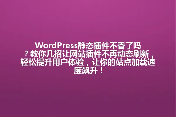WordPress静态插件不香了吗?教你几招让网站插件不再动态刷新,轻松提升用户体验,让你的站点加载速度飙升! 一