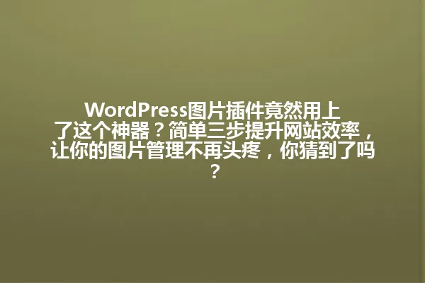 WordPress图片插件竟然用上了这个神器?简单三步提升网站效率,让你的图片管理不再头疼,你猜到了吗? 一