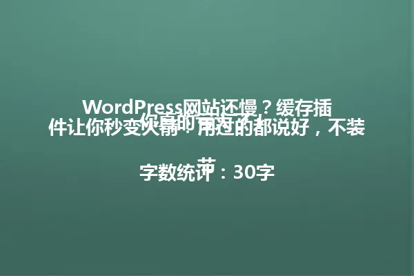 WordPress网站还慢?缓存插件让你秒变火箭!用过的都说好,不装你真的亏大了!
字数统计:30字节 一