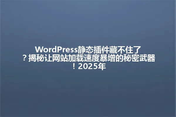 WordPress静态插件藏不住了?揭秘让网站加载速度暴增的秘密武器!2025年 一