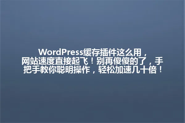 WordPress缓存插件这么用,网站速度直接起飞!别再傻傻的了,手把手教你聪明操作,轻松加速几十倍! 一