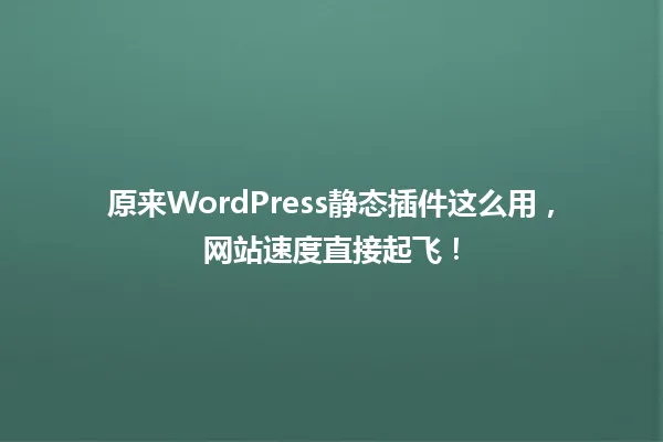 原来WordPress静态插件这么用,网站速度直接起飞! 一