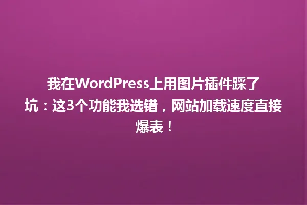 我在WordPress上用图片插件踩了坑:这3个功能我选错,网站加载速度直接爆表! 一