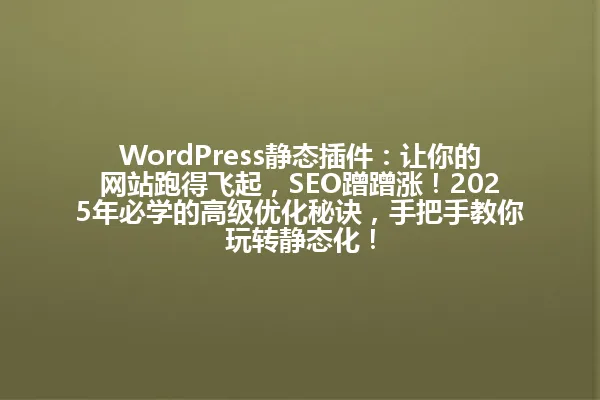 WordPress静态插件:让你的网站跑得飞起,SEO蹭蹭涨!2025年必学的高级优化秘诀,手把手教你玩转静态化! 一