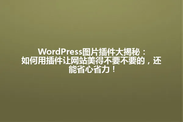 WordPress图片插件大揭秘:如何用插件让网站美得不要不要的,还能省心省力! 一