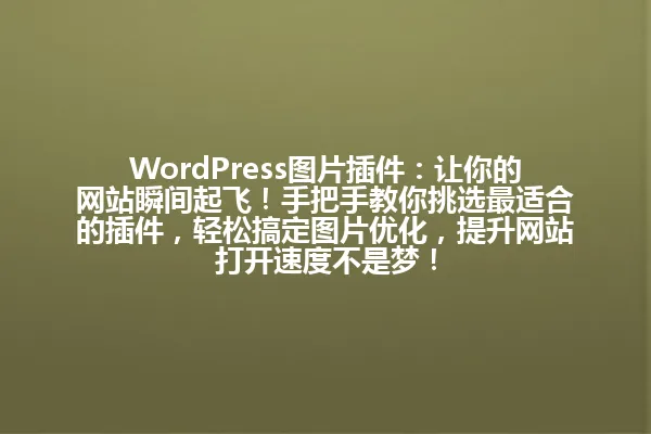 WordPress图片插件:让你的网站瞬间起飞!手把手教你挑选最适合的插件,轻松搞定图片优化,提升网站打开速度不是梦! 一