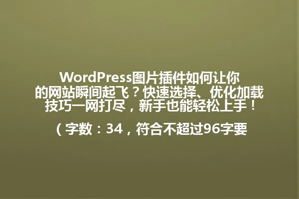 WordPress图片插件如何让你的网站瞬间起飞？快速选择、优化加载技巧一网打尽，新手也能轻松上手！

（字数：34，符合不超过96字要求） 一