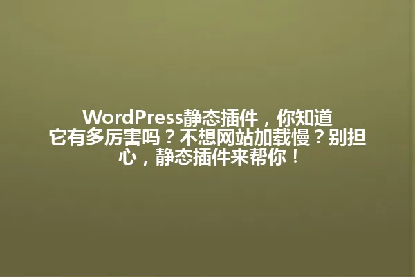 WordPress静态插件,你知道它有多厉害吗?不想网站加载慢?别担心,静态插件来帮你! 一