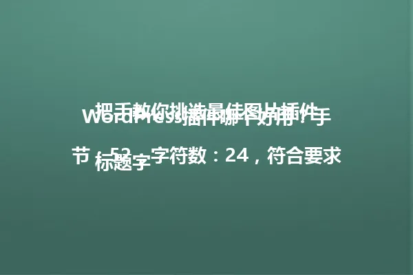 WordPress插件哪个好用?手把手教你挑选最佳图片插件
标题字节:52,字符数:24,符合要求 一