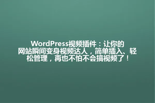 WordPress视频插件:让你的网站瞬间变身视频达人,简单插入、轻松管理,再也不怕不会搞视频了! 一