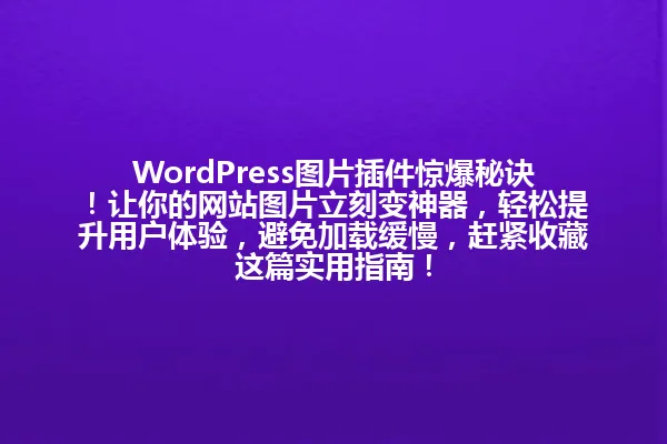 WordPress图片插件惊爆秘诀!让你的网站图片立刻变神器,轻松提升用户体验,避免加载缓慢,赶紧收藏这篇实用指南! 一