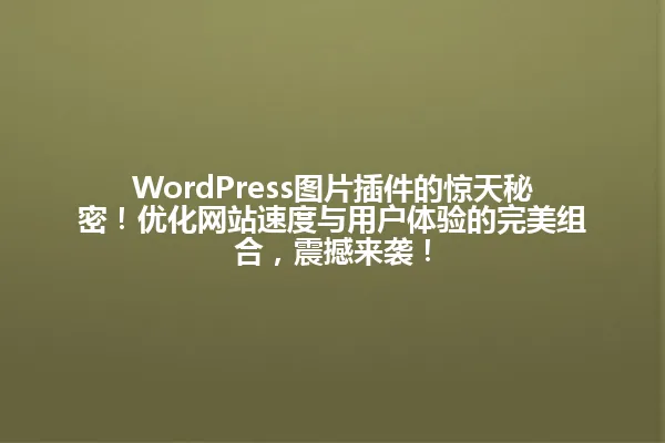 WordPress图片插件的惊天秘密!优化网站速度与用户体验的完美组合,震撼来袭! 一