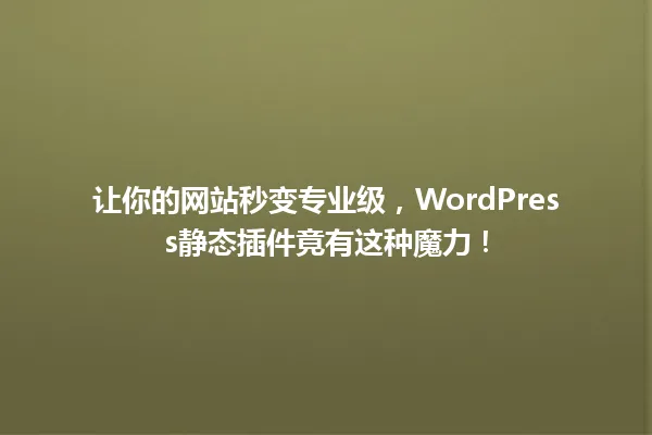 让你的网站秒变专业级，WordPress静态插件竟有这种魔力！ 一