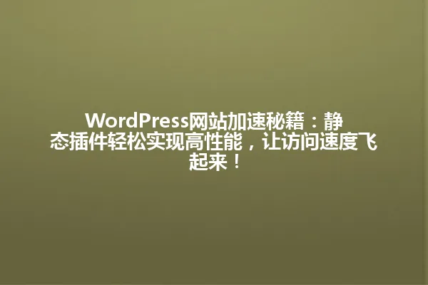 WordPress网站加速秘籍:静态插件轻松实现高性能,让访问速度飞起来! 一