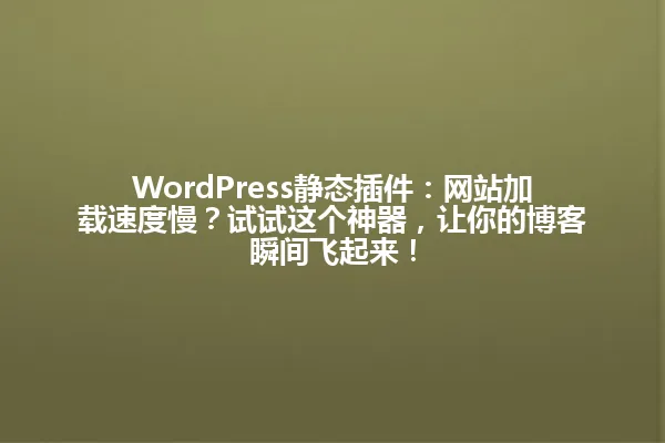 WordPress静态插件：网站加载速度慢？试试这个神器，让你的博客瞬间飞起来！ 一
