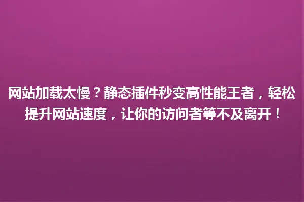 网站加载太慢?静态插件秒变高性能王者,轻松提升网站速度,让你的访问者等不及离开! 一