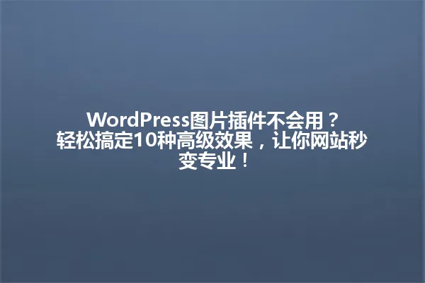 WordPress图片插件不会用？轻松搞定10种高级效果，让你网站秒变专业！ 一