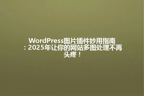 WordPress图片插件妙用指南:2025年让你的网站多图处理不再头疼! 一