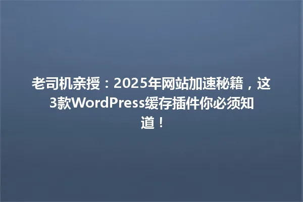 老司机亲授：2025年网站加速秘籍，这3款WordPress缓存插件你必须知道！ 一