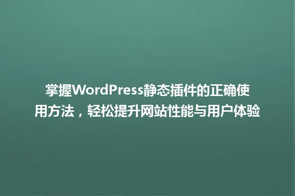 掌握WordPress静态插件的正确使用方法，轻松提升网站性能与用户体验 一