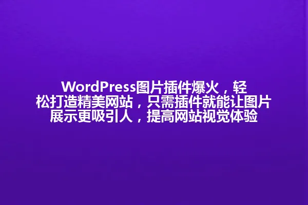 WordPress图片插件爆火,轻松打造精美网站,只需插件就能让图片展示更吸引人,提高网站视觉体验 一