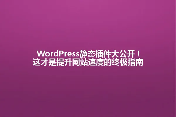 WordPress静态插件大公开!这才是提升网站速度的终极指南 一