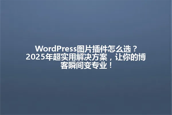 WordPress图片插件怎么选?2025年超实用解决方案,让你的博客瞬间变专业! 一