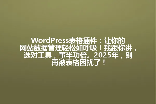WordPress表格插件:让你的网站数据管理轻松如呼吸!我跟你讲,选对工具,事半功倍。2025年,别再被表格困扰了! 一