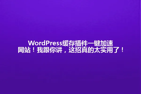 WordPress缓存插件一键加速网站!我跟你讲,这招真的太实用了! 一