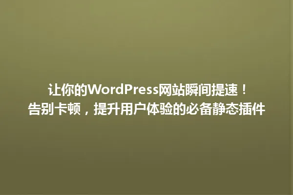 让你的WordPress网站瞬间提速!告别卡顿,提升用户体验的必备静态插件 一