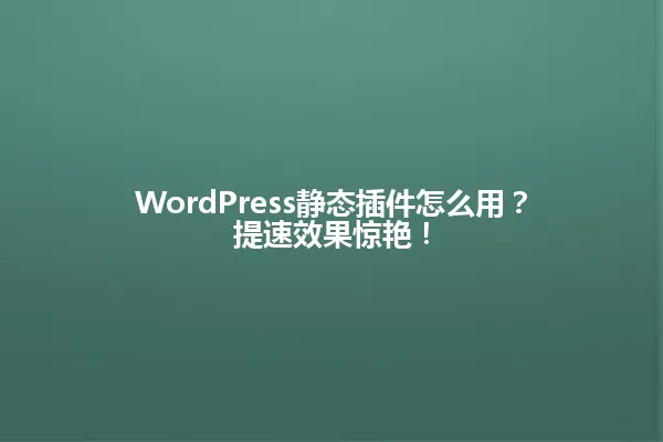 WordPress静态插件怎么用?提速效果惊艳! 一