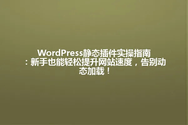 WordPress静态插件实操指南:新手也能轻松提升网站速度,告别动态加载! 一