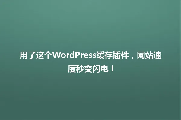 用了这个WordPress缓存插件,网站速度秒变闪电! 一