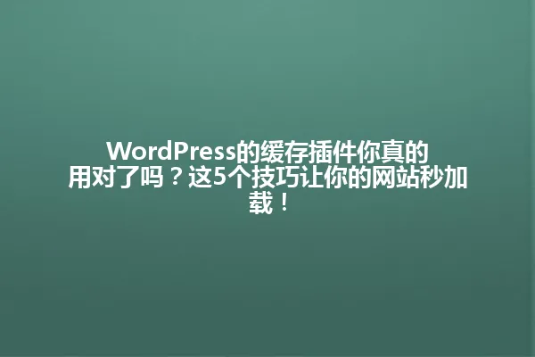 WordPress的缓存插件你真的用对了吗?这5个技巧让你的网站秒加载! 一