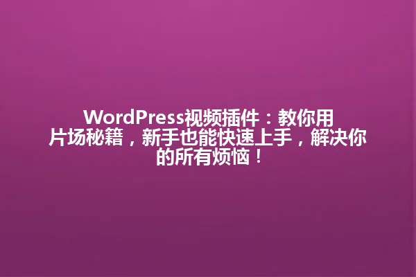 WordPress视频插件:教你用片场秘籍,新手也能快速上手,解决你的所有烦恼! 一