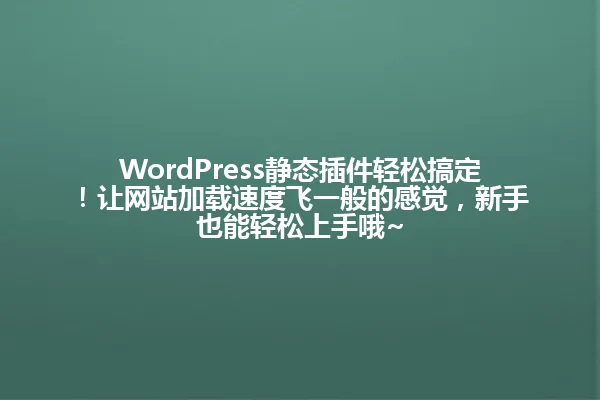 WordPress静态插件轻松搞定！让网站加载速度飞一般的感觉，新手也能轻松上手哦~ 一