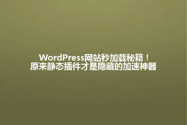 WordPress网站秒加载秘籍!原来静态插件才是隐藏的加速神器 一