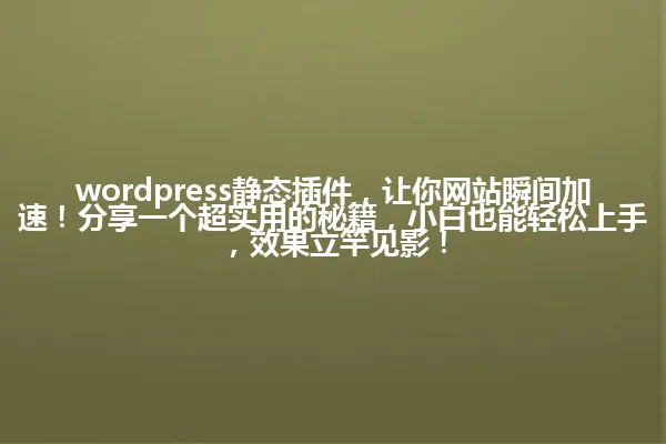 wordpress静态插件,让你网站瞬间加速!分享一个超实用的秘籍,小白也能轻松上手,效果立竿见影! 一