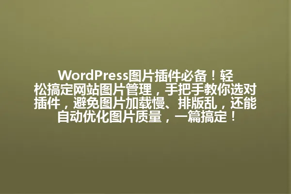 WordPress图片插件必备!轻松搞定网站图片管理,手把手教你选对插件,避免图片加载慢、排版乱,还能自动优化图片质量,一篇搞定! 一