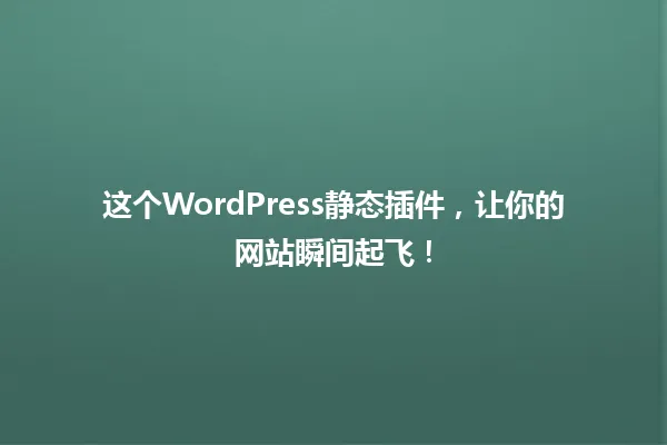 这个WordPress静态插件,让你的网站瞬间起飞! 一