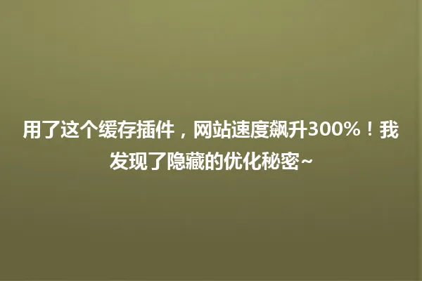 用了这个缓存插件,网站速度飙升300%!我发现了隐藏的优化秘密~ 一